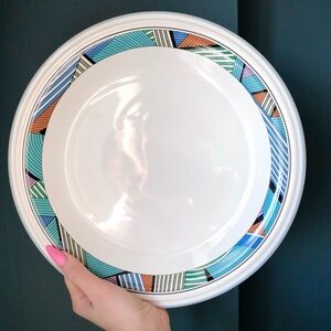 Vintage Geometric Multicolored Platter / Colorful Geometry / Vintage Chop Plate